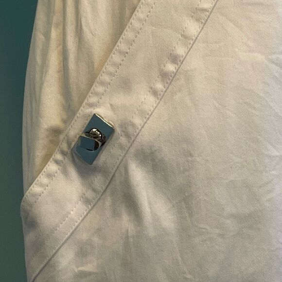 Calvin Klein Shift Dress White Cotton Twill Silver Accent Midi Sleeveless 4 - Picture 5 of 7